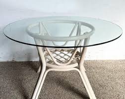 Boho Chic Beige Rattan Circular Glass Top Dining Table - Etsy