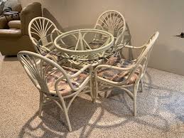 Bamboo Style White Glass Top Table + 4 Chairs – Sell My Stuff Canada - Canada's Content and Estate Sale Specialists