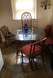 Glass table and 5 chairs $50