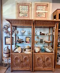 Vintage wicker rattan etagere bookcase for sale