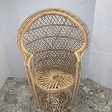 Vintage Miniature Wicker Rattan Peacock Chair Doll Plant ...