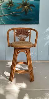 Amazing Hand Craft Rattan Bar Stool-vintage Bamboo Swivel Stool With Back & Upholstery-bar Hight Chair Made in Indonesia 1980s-holiday Gift - Etsy