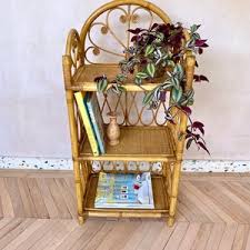 ON SALE - Vintage Woven Cane & Rattan Pin Curl Detail, Three-tiered Freestanding Shelf Unit - Etsy