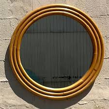 Vintage Coastal Stacked Rattan Round Mirror | Chairish
