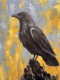 Raven Original Oil Painting Black Crow painting Crow Wall ...
