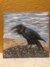 Cawing Raven Crow Wall Art Original Oil Painting 12x12 In ...