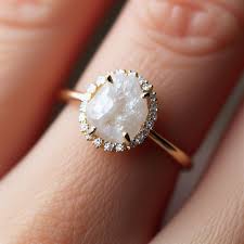 Raw Diamond Engagement Ring: 10k Gold Halo Ring With Lab-grown Diamonds - Etsy