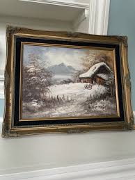 Andre De Jong Winter Cabin Oil Painting on Canvas Antique framed Signed Painting | eBay