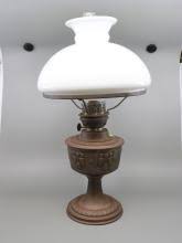 Sold at Auction: BRASS KERO OIL LAMP WITH MILK GLASS SHADE ...