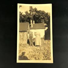Antique Farm Real Photo Photograph OLD Couple Farmhouse Crooked Chimney Sepia | eBay