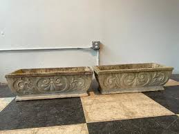 1950s Rectangular Concrete Planters - A Pair | Chairish