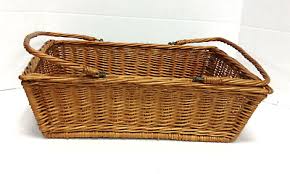 VINTAGE Basket 2 handles rectangle wicker brown storage ...