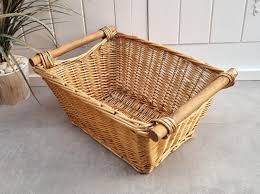 Rectangular Wicker Basket With 2 Wooden Handles, Wicker ...