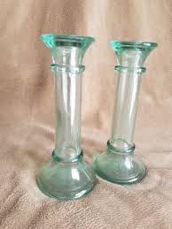 Green Glass Candle sticks | eBay