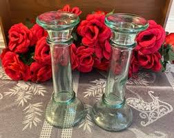 Light Green Pressed Glass Taper Candle Holders - Etsy
