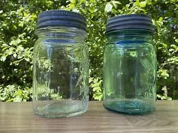 2 Vintage Pint Size Ball Perfect Mason Jars, Blue & Clear w ...