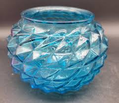 Vintage Geometric Blue Glass Vase - 6" Around - Etsy