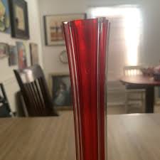 Vtg Art Glass Vase Hand Blown Sommerso Style Clear w Ruby Red 12”h Footed READ | eBay