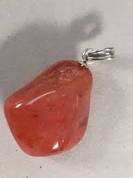 Japanese Stone Pendant Vtg Red Shiny Natural Brown Silver ...