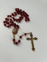 VTG Red Glass Heart Of Mary Decade Brass Rosary Italy | eBay
