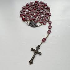 Vintage Catholic Rosary, Beads, Bronze and Maroon ...