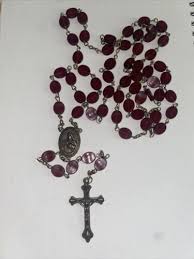 Catholic Rosary Cross Brownish / Red Flat Oval Beads Gold ...