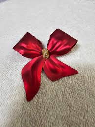 Vtg Red Satin Metal Dimensional Christmas Ribbon Pin Brooch ...