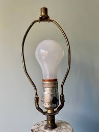 Mid Century Pottery Table Lamp Ceramic White Cream Gold ...