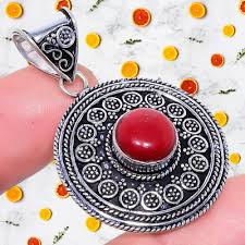 Coral Gemstone 925 Sterling Silver Pendant 1.73" f206 | eBay