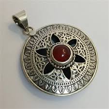 Vintage Egyptian 800 Silver Pendant with Agate Stone ...