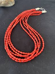 Red Coral 5 Strand Southwestern Navajo Sterling Silver ...
