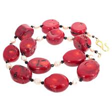 AJD Gorgeous Large Bamboo Coral, Black Spinel, and Real Pearls Necklace For Sale at 1stDibs | bamboo coral necklace, is bamboo coral real coral