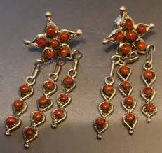 Rare Zuni Snake Eye Star Floral Shape Dangles Pierced Earrings Hand Constructed | eBay