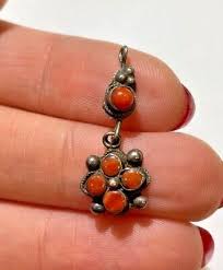 Vintage Dainty Handmade Silver Red Coral Beads Daisy Flower Dangle Pendant 8N7 | eBay