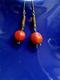 Bamboo & African Red Wood Wooden Beaded Dangle Pierced Earrings ❤️tb5m32 | eBay