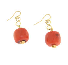 Coral 18 Karat Yellow Gold Drop Earrings For Sale at 1stDibs