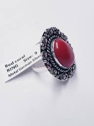 GERMAN SILVER VINTAGE RED CORAL RING SIZE 9 | eBay