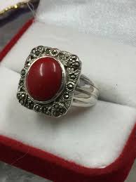 Vtg NF Sterling Silver 925 Red center stone & marcasites ...