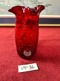 Red Crackle Glass Pitcher Vintage | eBay