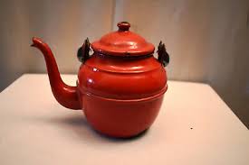 Antique Red Enameled Tea Pot Rustic Farmhouse Tea Kettle Cottage Decor Coffee "8 | eBay