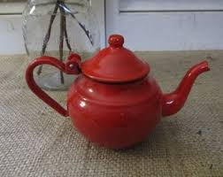 Mid Century Red Enamel Kettle With a Wooden Handle - Etsy