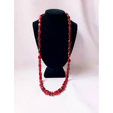 Vintage Transparent Deep Red Glass Beads Necklace. For Sale at Ruby Lane
