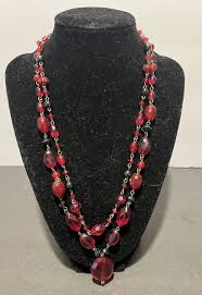 VTG Ruby Colored Glass Bead Necklace. Two Strands . 20” Long ...
