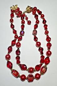 Trifari 2T Red Ruby Aurora Borealis Glass Pearls Choker 16.5 ...