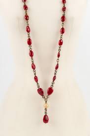 Chanel necklace Haute Couture in Dark Golden Metal with Red ...