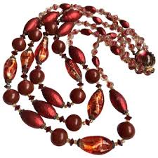 Similar Items to Three strand red purple vintage bead ...