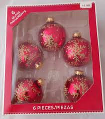 Holiday Time Glass Ornaments Red & Gold Christmas Set of 5 ...