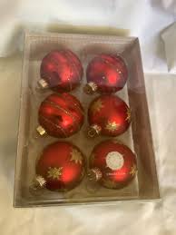 Martha Stewart Collection 6 Glass Ornaments Red Gold Glitter ...
