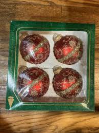 Vintage Christmas by Krebs 4 Fancy Maroon Red Glass ...