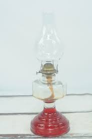 Vintage . Red Glass Base Oil Lantern Oil Lamp 18.5" Kerosene ...